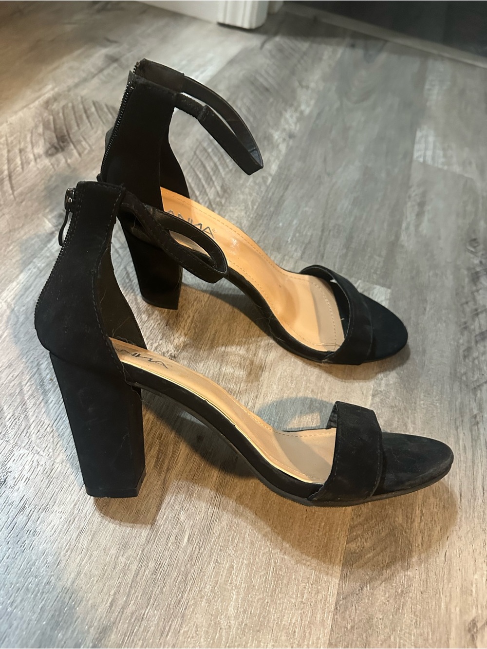 Anna Black Suede Ankle-Strap Block Heels